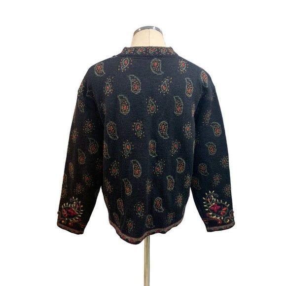 Large Nordic Design Women's Wool Cardigan Sweater Paisley Design Y2K Vintage - Picture 7 of 8